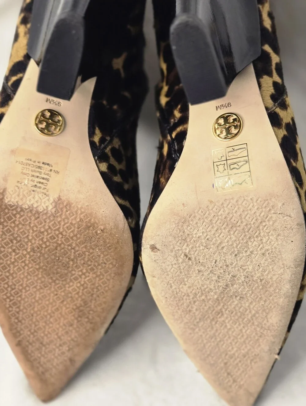Tory‎ Burch Leopard Calf Hair Ankle Boots Pointed Toe Brown Black 9.5M 76576